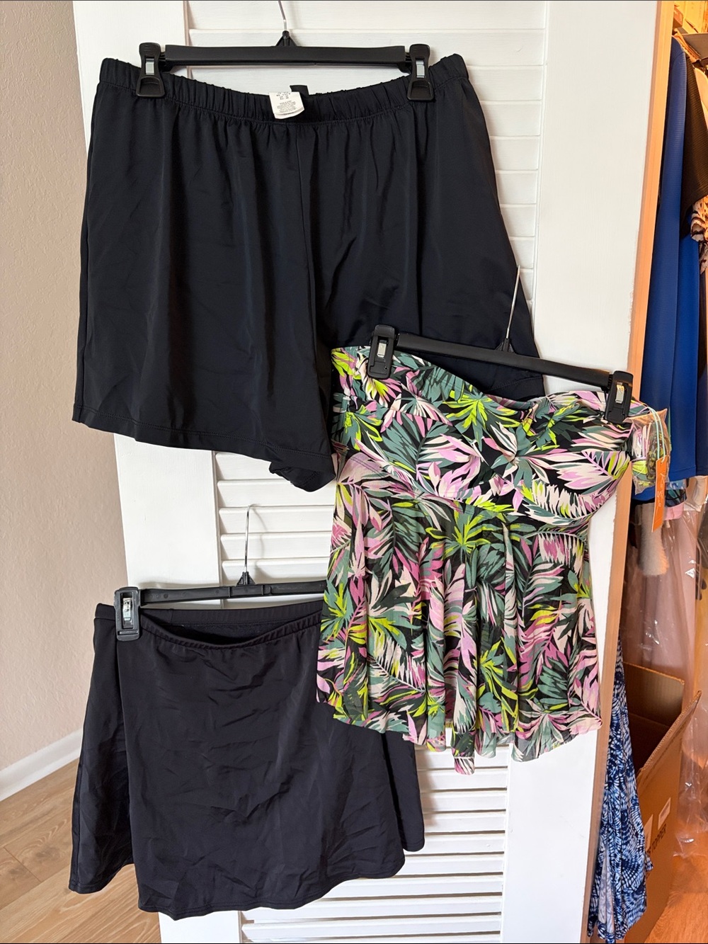 Black Swim Skort & Shorts with Tropical Print Swim Top